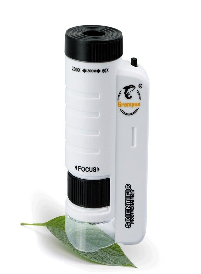 Grampus 60x-200x LED Pocket Microscope Portable Handheld STEM Toy for Kids Adults, Mini Microscope for Student Science Lab for Educational Microbiological Observation Outdoor Exploration - Image 1